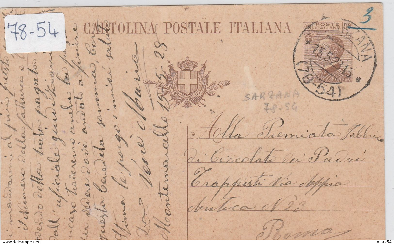 E 362 Sarzana Frazionario 78-54 Del 1923 - Storia Postale