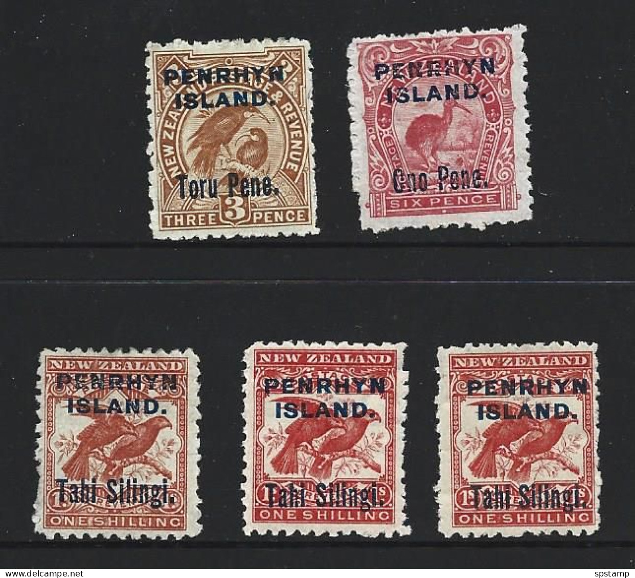 Penrhyn Island 1903 Overprints On NZ Set Of 5 With All Three 1 Shilling Shades FM - Penrhyn
