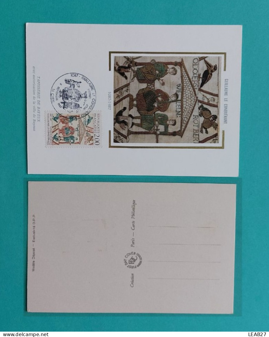 Carte+Timbre Guillaume Le Conquérant 1087-1987 - Tapisserie De Bayeux - Année1987 - Bloques Souvenir