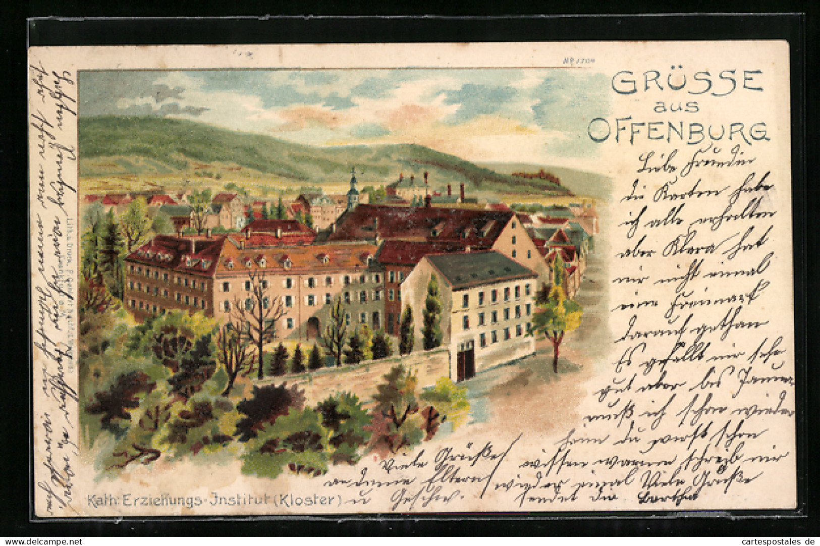 Lithographie Offenburg, Katholisches Erziehungs-Institut, Kloster  - Offenburg