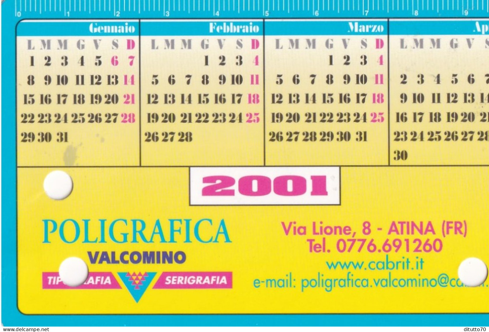 Calendarietto - Tipografia Valcomino - Atina - Frosinone - Anno 2001 - Formato Piccolo : 2001-...