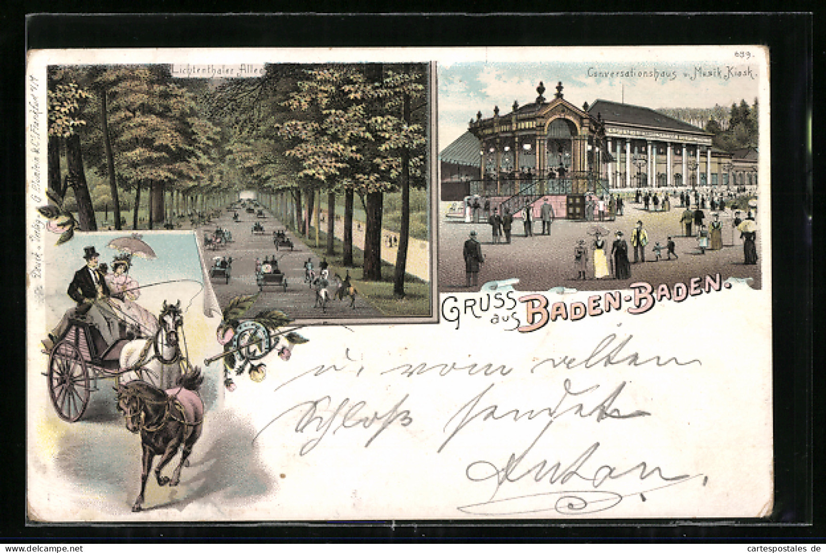 Lithographie Baden-Baden, Konversationshaus U. Musikkiosk, Lichtentaler Allee  - Baden-Baden