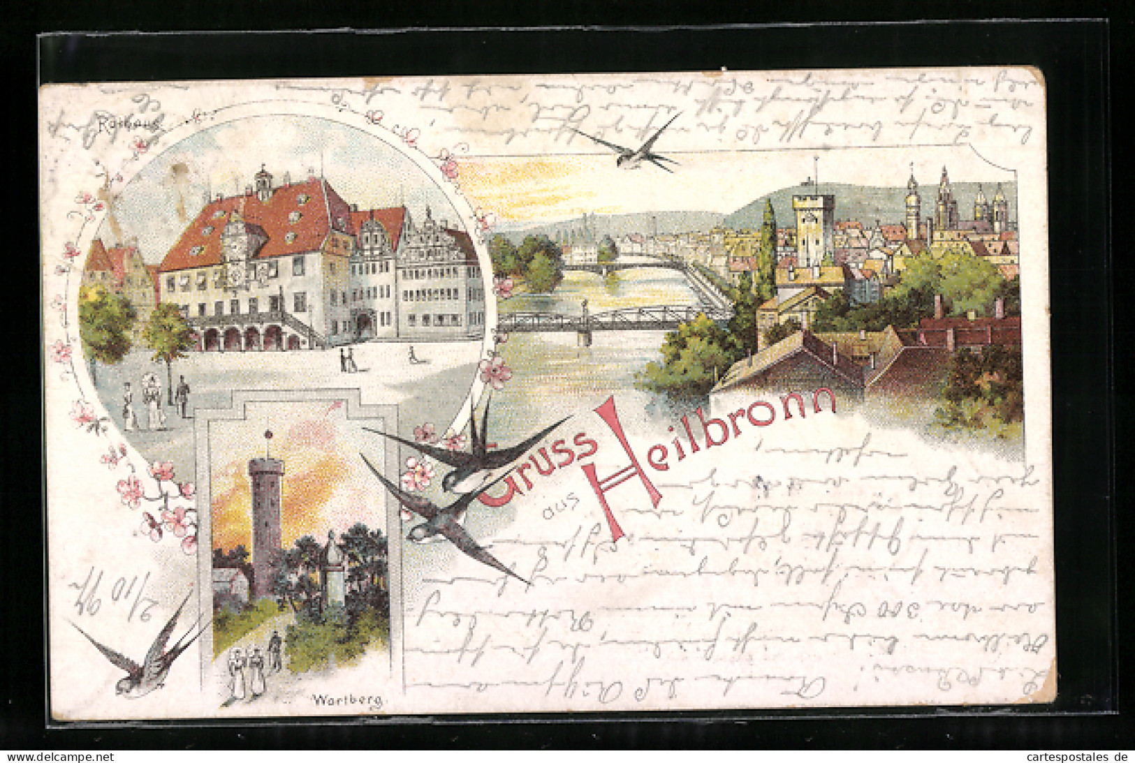 Lithographie Heilbronn, Rathaus, Wartberg  - Heilbronn