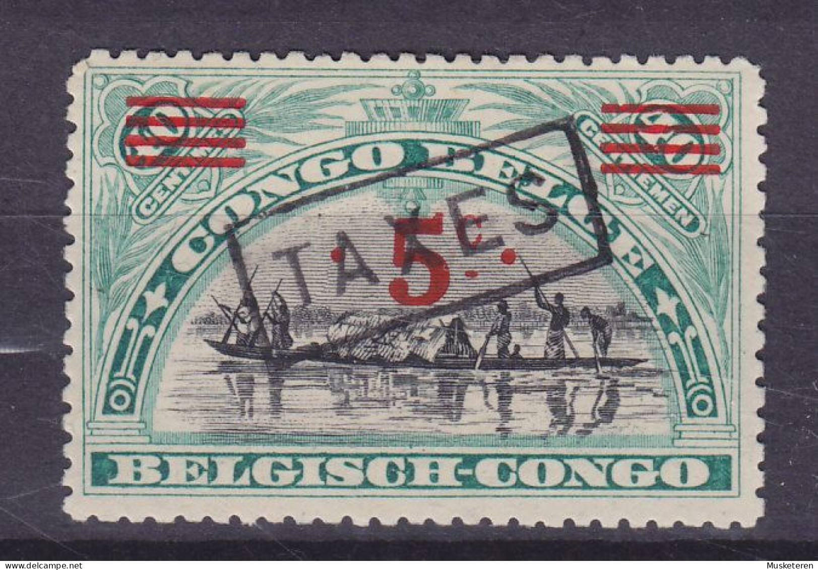 Belgian Congo 1921 Mi. 46, 5c. Auf 10c. Kanufahrer Overprinted Aufdruck & Hanstamped Boxed 'TAXES', MH* (2 Scans) - Ungebraucht