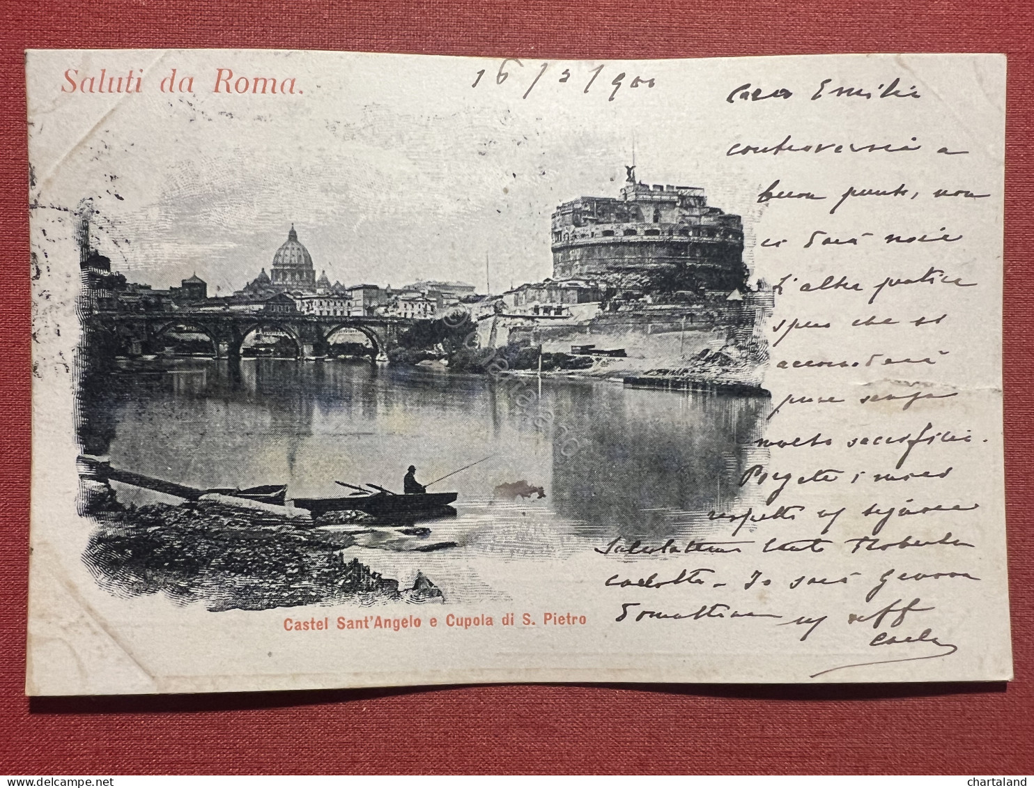 Cartolina - Saluti Da Roma - Castel Sant'Angelo E Cupola Di S. Pietro - 1901 - Autres & Non Classés