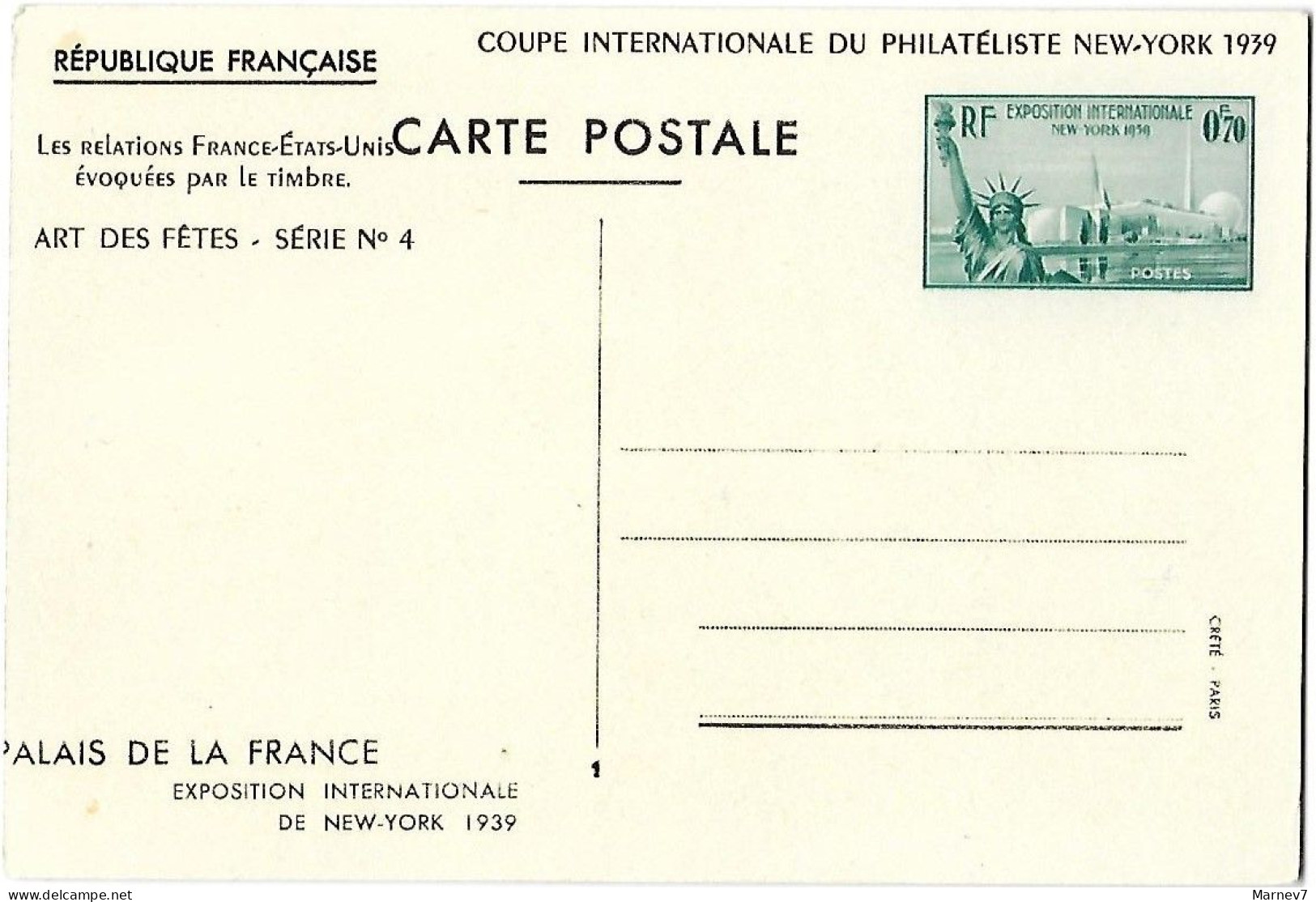 Entier - Carte Postale 426 -CP1 - Année 1939 - Exposition Internationale New-York - Palais De La France - Briefe U. Dokumente