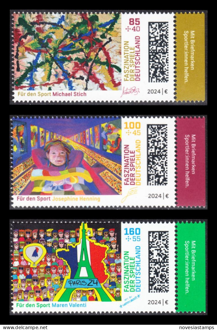 !a! GERMANY 2024 Mi. 3825-3827 MNH SET Of 3 SINGLES W/ Right Margins (b) - Olympic Games 2024, Paris - Unused Stamps