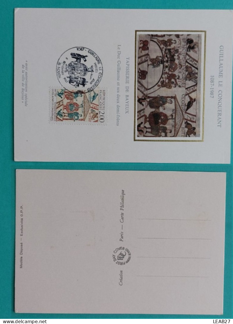 Carte+Timbre Guillaume Le Conquérant 1087-1987-Tapisserie De Bayeux - Le Duc Et Ses 2 Demi-frères - Année1987 - Blocs Souvenir