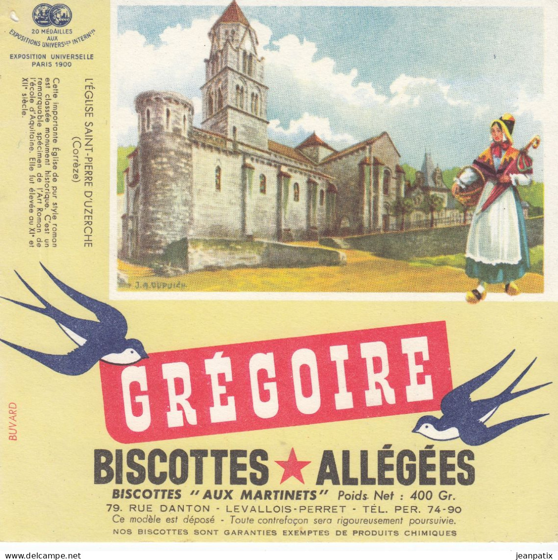 BUVARD & BLOTTER - Biscottes Grégoire - L'église Saint Pierre D'Uzerches (Corrèze) - Autres & Non Classés