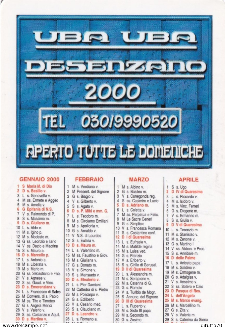 Calendarietto - UBA UBA - Desenzano - Anno 2000 - Tamaño Pequeño : 1991-00