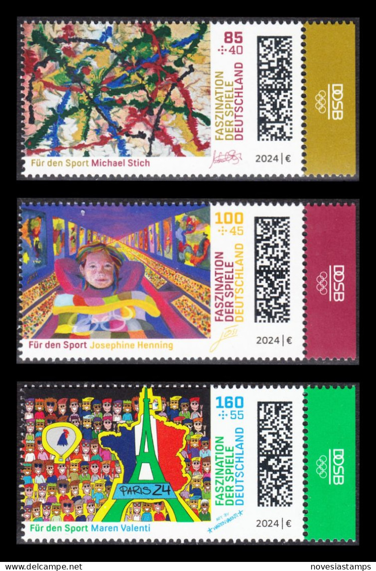 !a! GERMANY 2024 Mi. 3825-3827 MNH SET Of 3 SINGLES W/ Right Margins (a) - Olympic Games 2024, Paris - Ongebruikt