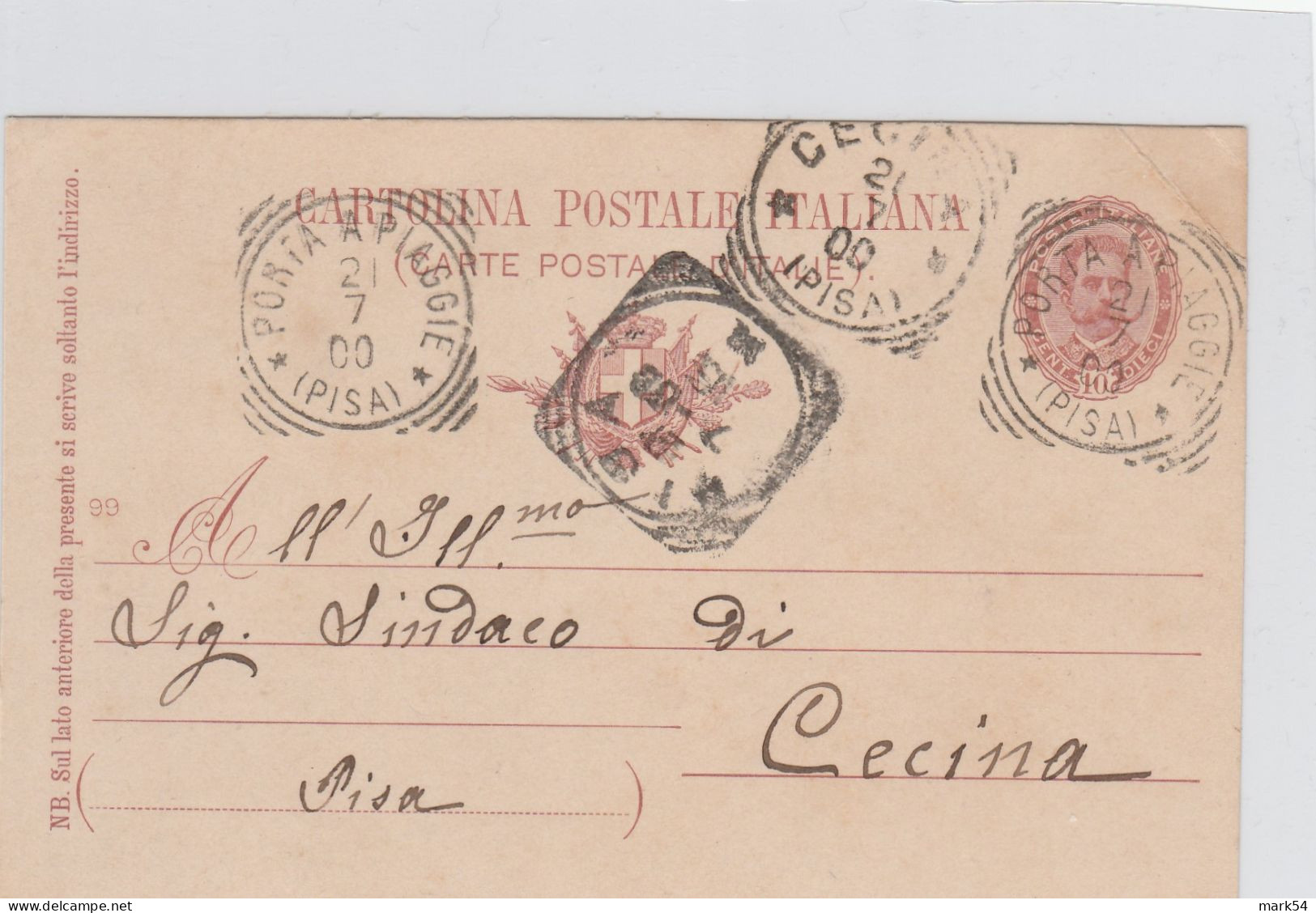 E 355 Porta A Piaggie (Pisa)  Tondo-riquadrato Del 1900 Punti 6 - Storia Postale