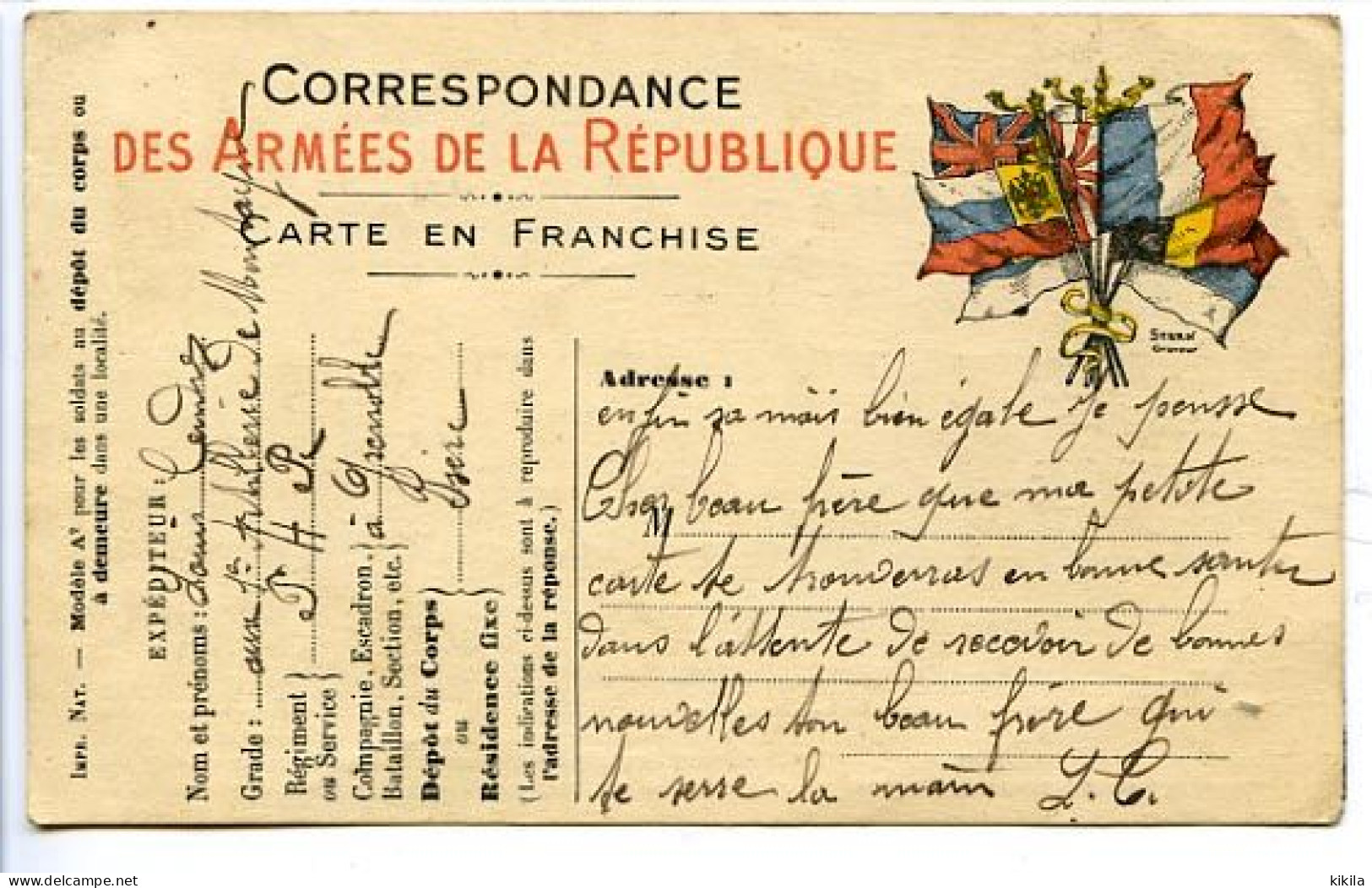 CPA  9 X 14  Carte En Franchise  Correspondance Des Armées De La République (6) Drapeaux Des Alliés - Briefe U. Dokumente