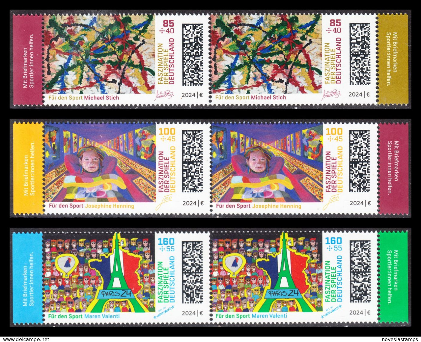 !a! GERMANY 2024 Mi. 3825-3827 MNH SET Of 3 Horiz.PAIRS W/ Right/left Margins (a) - Olympic Games 2024, Paris - Ongebruikt