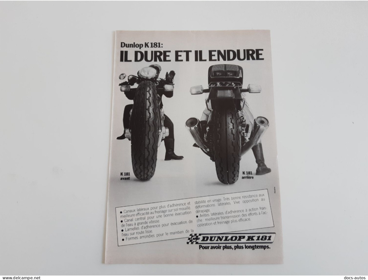 Publicité De Presse Moto Pneu Dunlop K181 - Moto