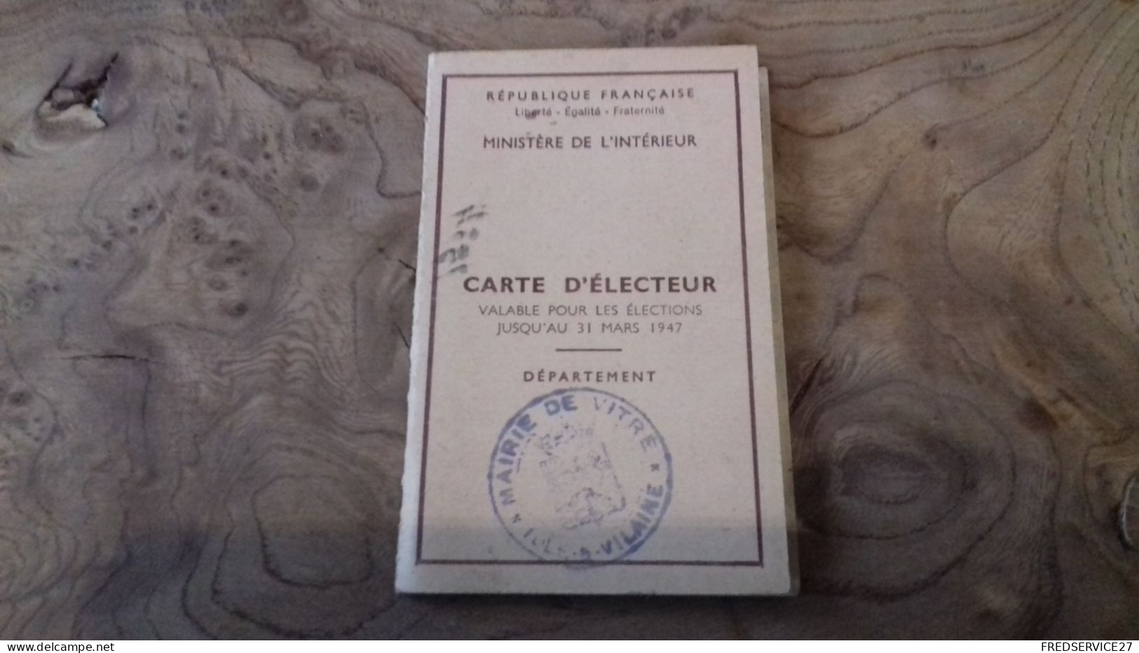 236/ CARTE D ELECTEUR 1946 MAIRIE DE VITRE ISLE ET VILAINE - Tarjetas De Membresía