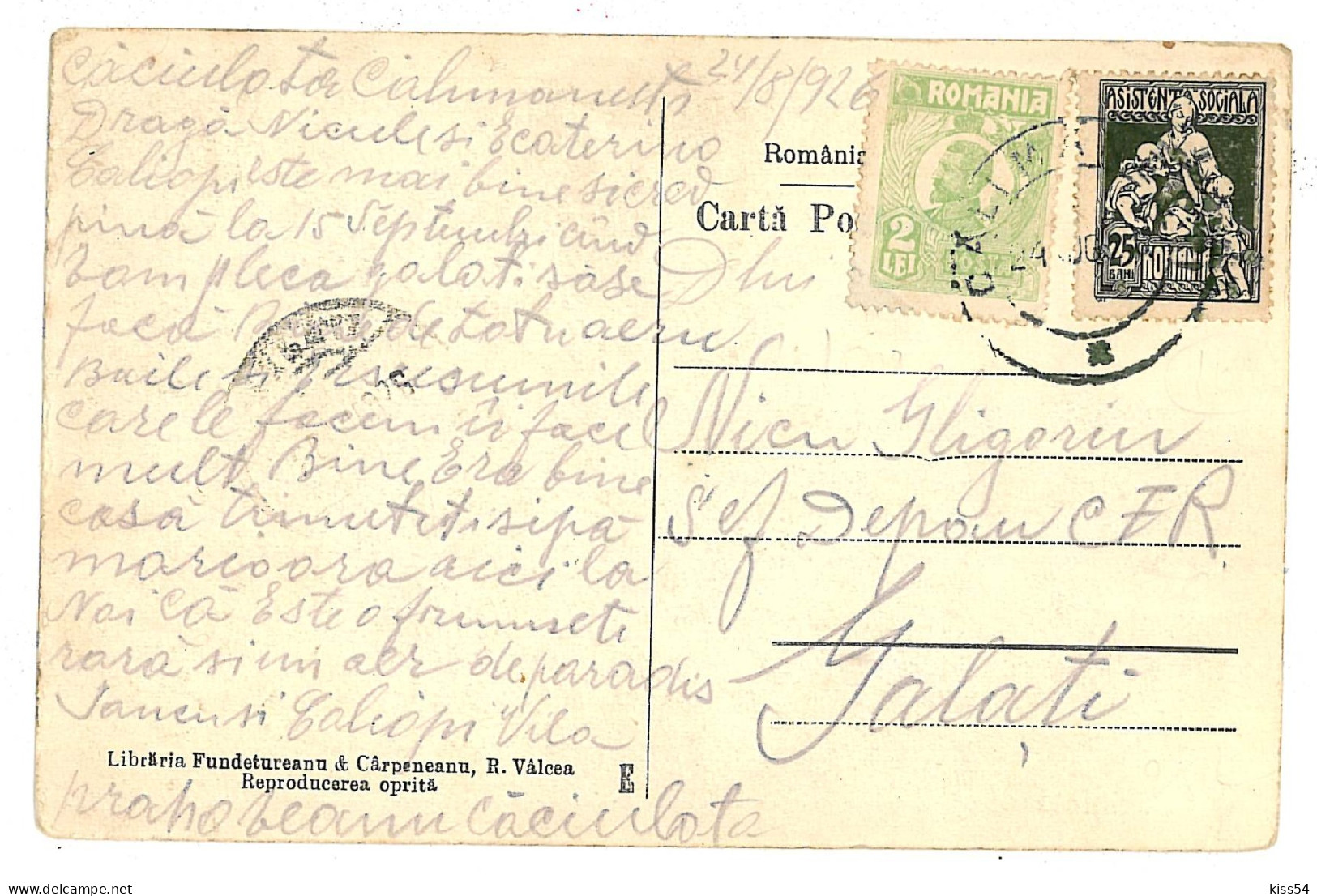 RO 87 - 1688 Valcea, CACIULATA, Izvoarele - Old Postcard - Used - 1926 - Roumanie