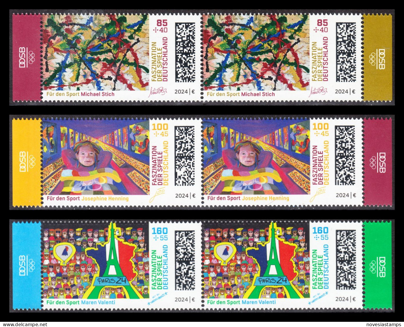 !a! GERMANY 2024 Mi. 3825-3827 MNH SET Of 3 Horiz.PAIRS W/ Right/left Margins (b) - Olympic Games 2024, Paris - Nuovi