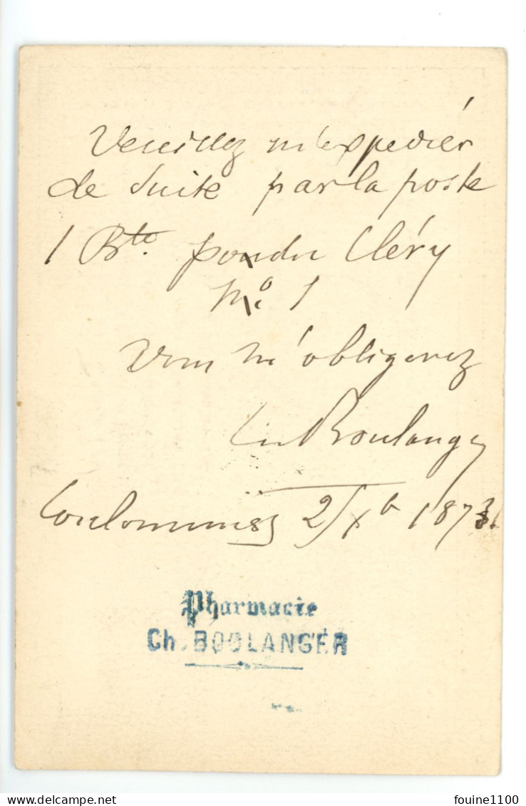 CARTE PRECURSEUR Envoi De La Pharmacie Ch. Boulanger à COULOMMIERS 77 Pour Darasse Et Cie Rue Simon Lefranc à PARIS - 1849-1876: Klassik