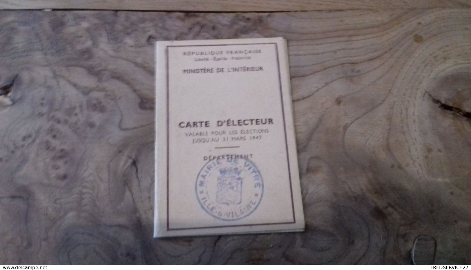 236/ CARTE D ELECTEUR 1946 MAIRIE DE VITRE ISLE ET VILAINE - Tessere Associative