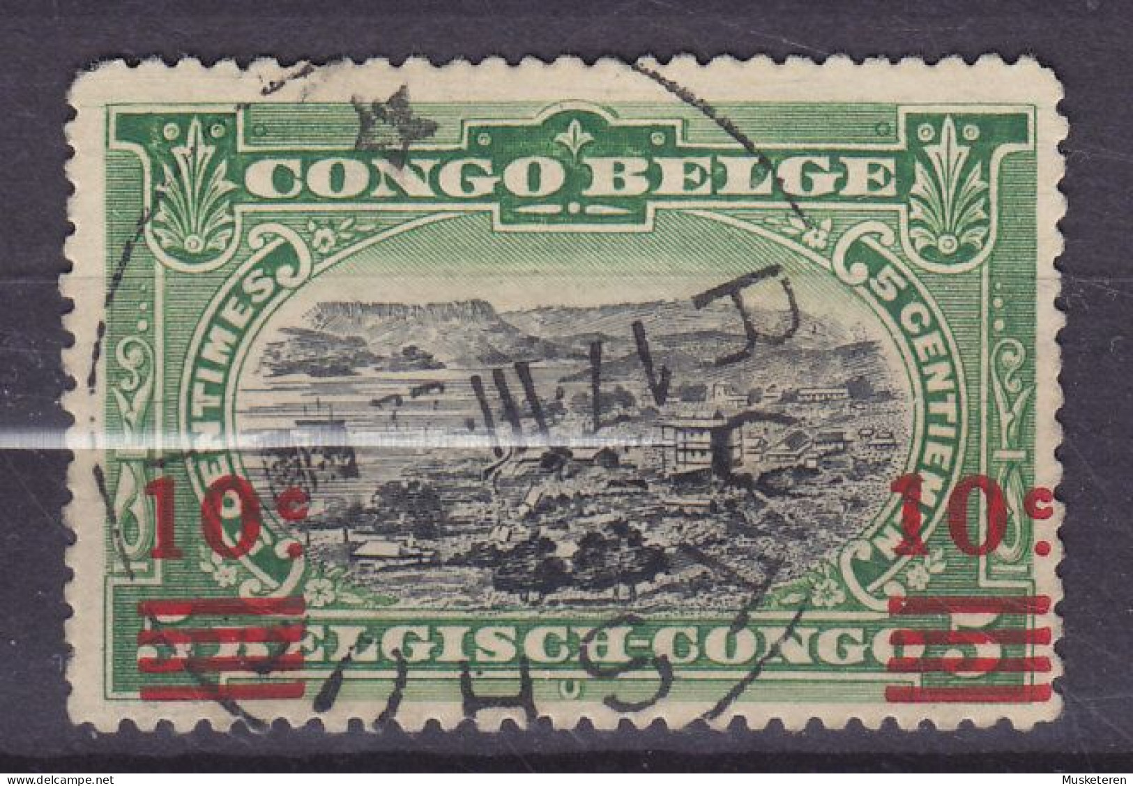 Belgian Congo 1921 Mi. 47, 10c. Auf 5c. Hafen Von Matadi Overprinted Aufdruck Inverted RUTSCURU 1922 Cancel (2 Scans) - Gebraucht