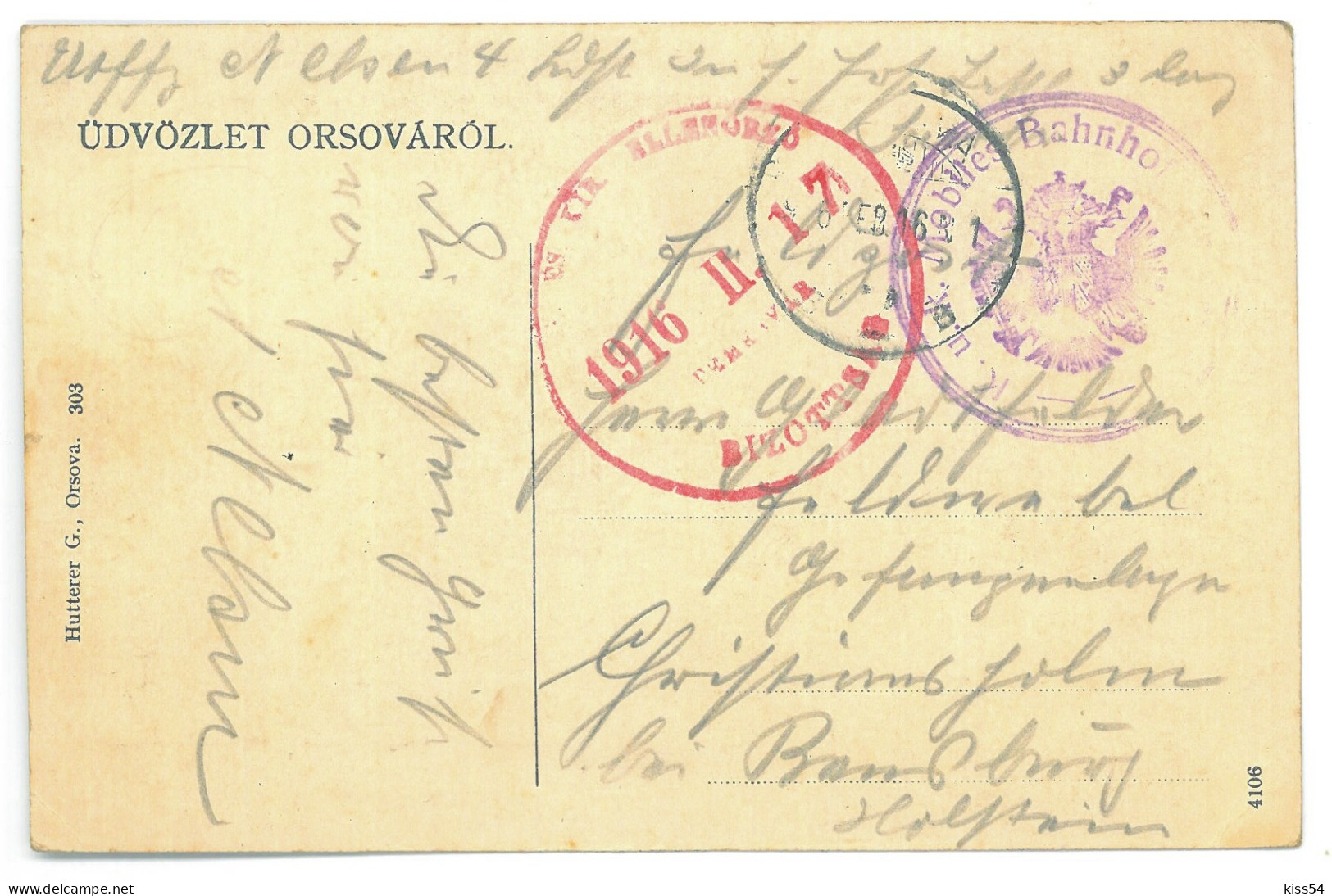 RO 87 - 25074 ORSOVA, Danube Kazan, Romania - Old Postcard, CENSOR - Used - 1916 - Roumanie