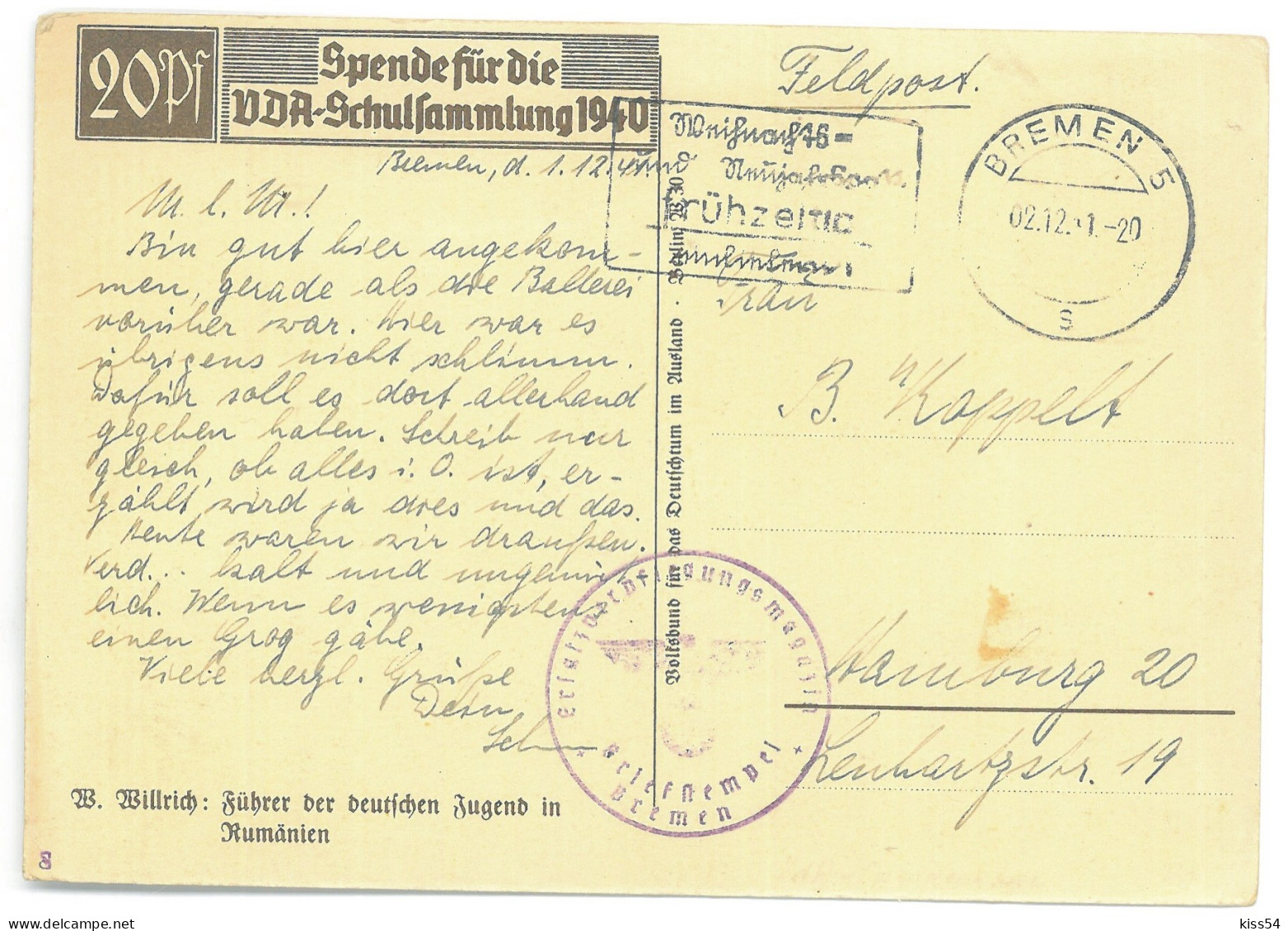 RO 87 - 24981 IRON GUARD, Tanar German, Romania - Old Postcard, CENSOR - Used - 1941 - Roumanie