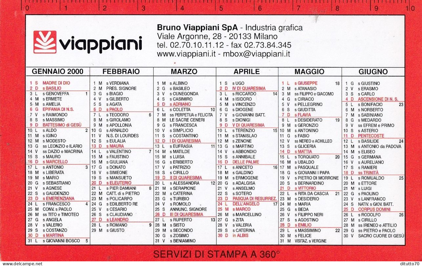 Calendarietto - Viappiani - Milaano - Anno 2000 - Petit Format : 1991-00