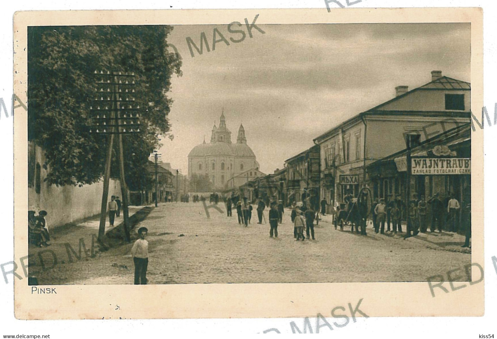 BL 11 - 10731 PINSK, Belarus, Street, Stores, Church - Old Postcard, CENSOR - Used - 1916 - Wit-Rusland