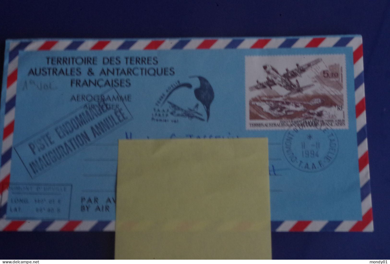 7-199  TAAF FAAT Terre Adelie Land 1994 Avion Plane Tempête Climat Destruction Piste Manchot Pinguin - Umweltschutz Und Klima