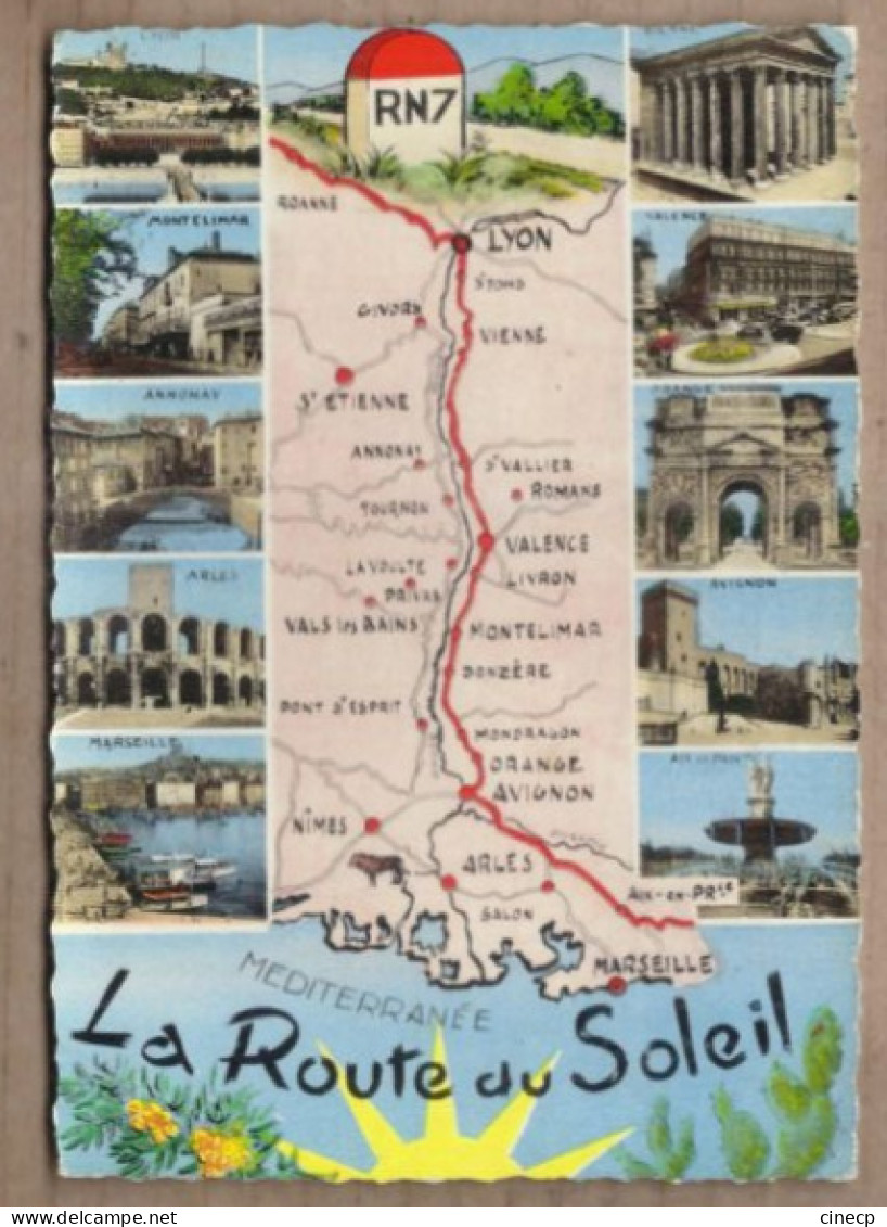 CPSM AUTOMOBILIA - ROUTE NATIONALE 7 - La Route Du Soleil - TB CP Géographique Parcours De Lyon à Marseille 1960 - Autres & Non Classés