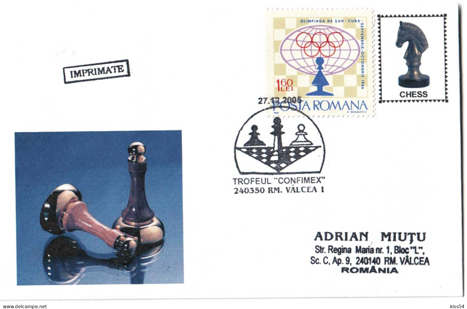 COV 67 - 214 CHESS, Romania - Cover - Used - 2005 - Cartas & Documentos