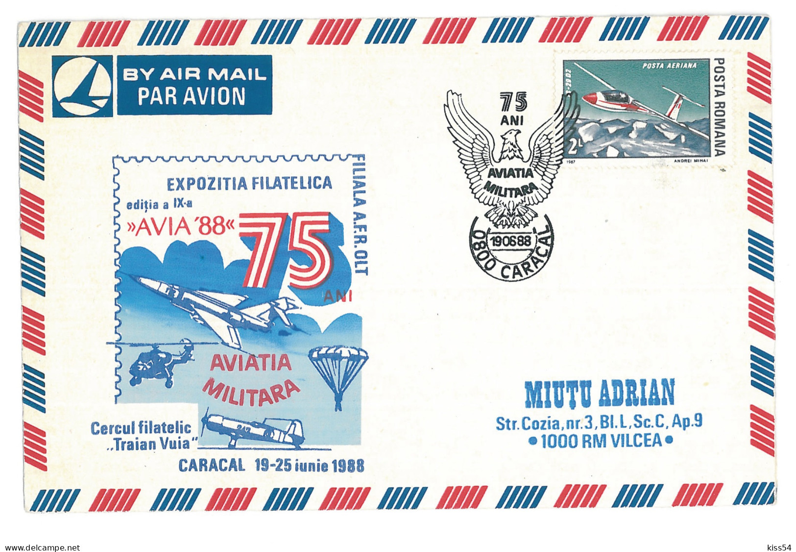 COV 67 - 326 AIRPLANE, Romania - Cover - Used - 1988 - Briefe U. Dokumente