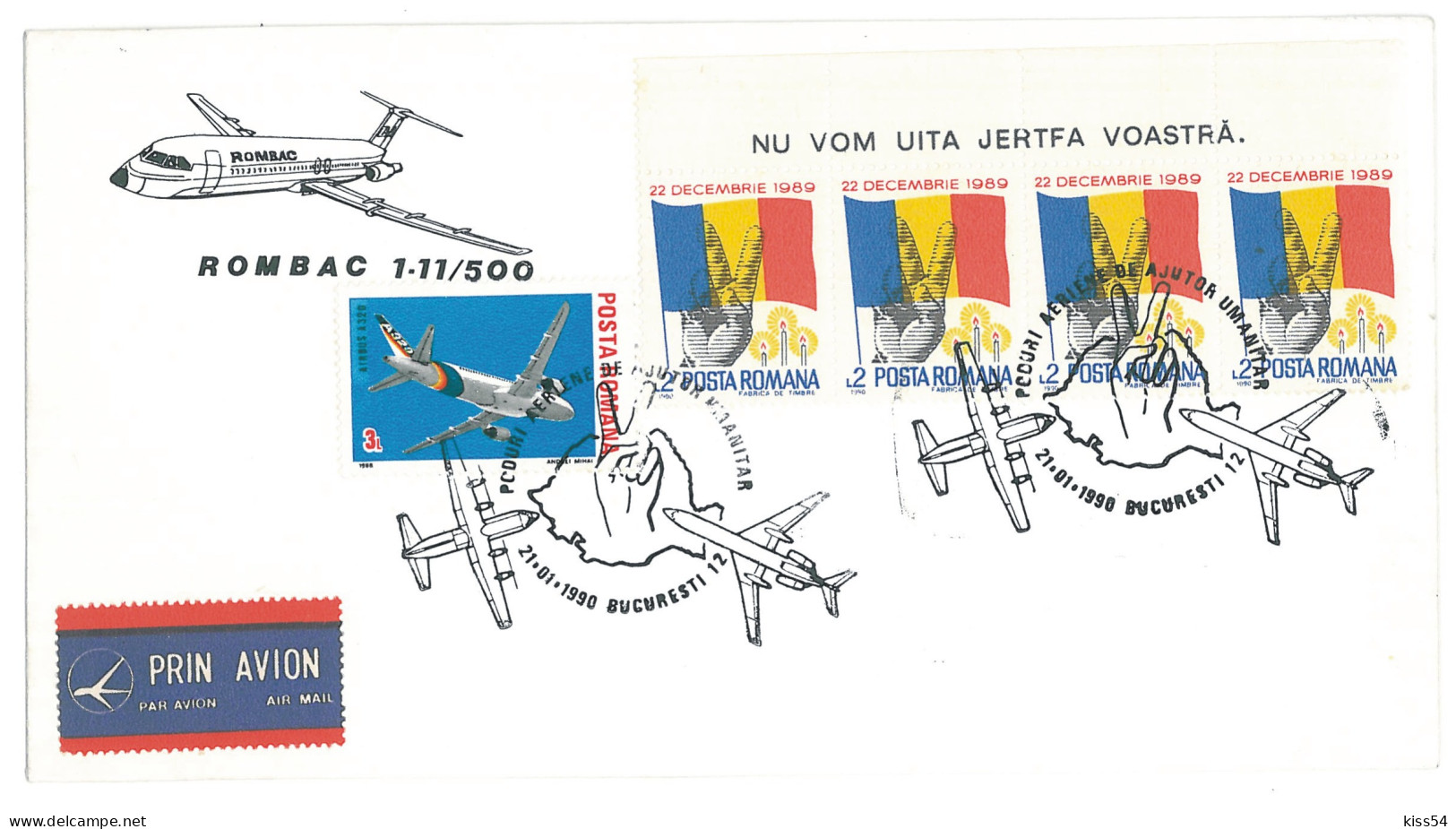 COV 67 - 273 AIRPLANE, Romania - Cover - Used - 1990 - Briefe U. Dokumente