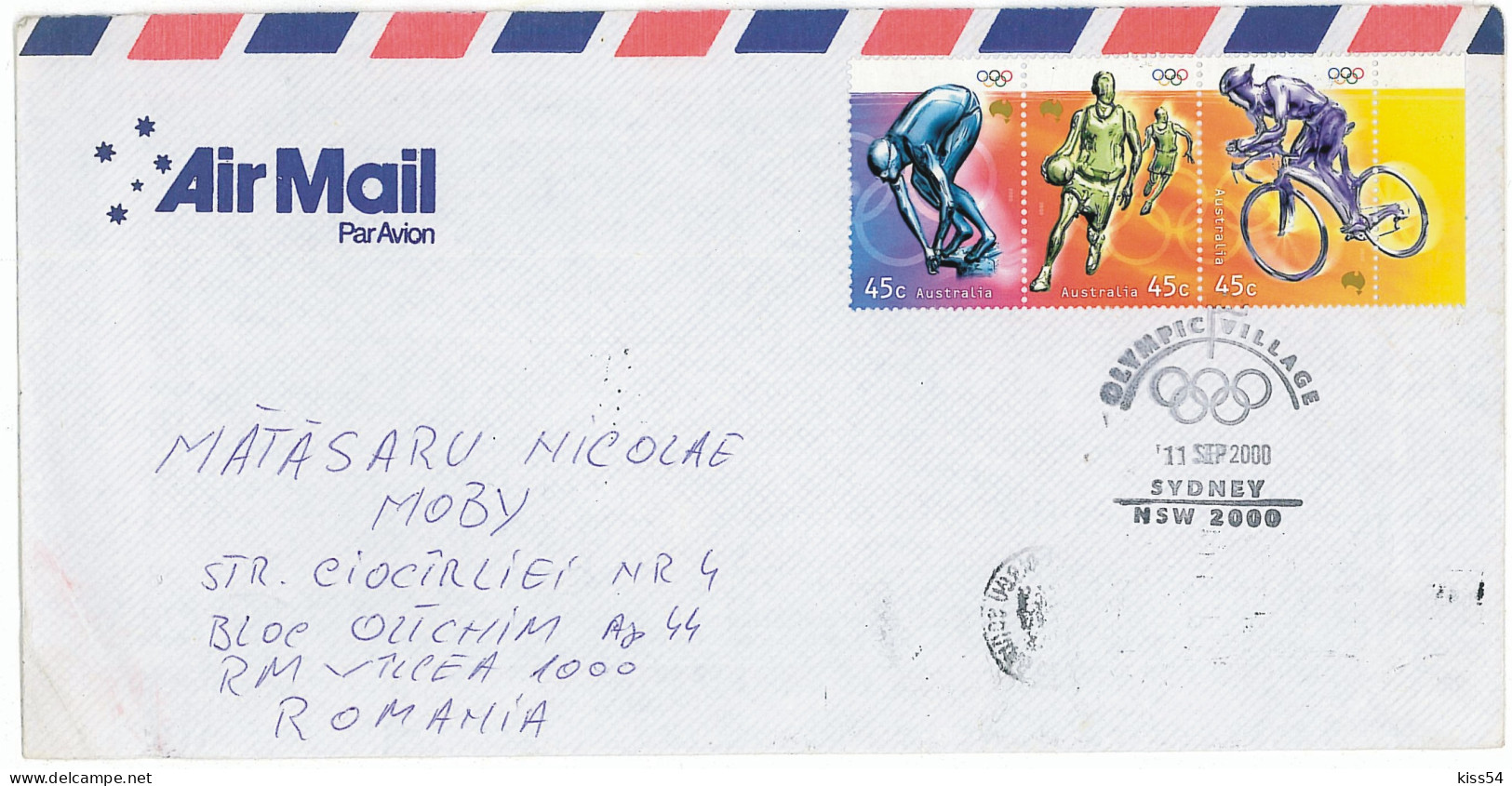 COV 67 - 1080 CYCLING, Olympic Games, Sydney, Romania - Cover - Used - 2000 - Lettres & Documents