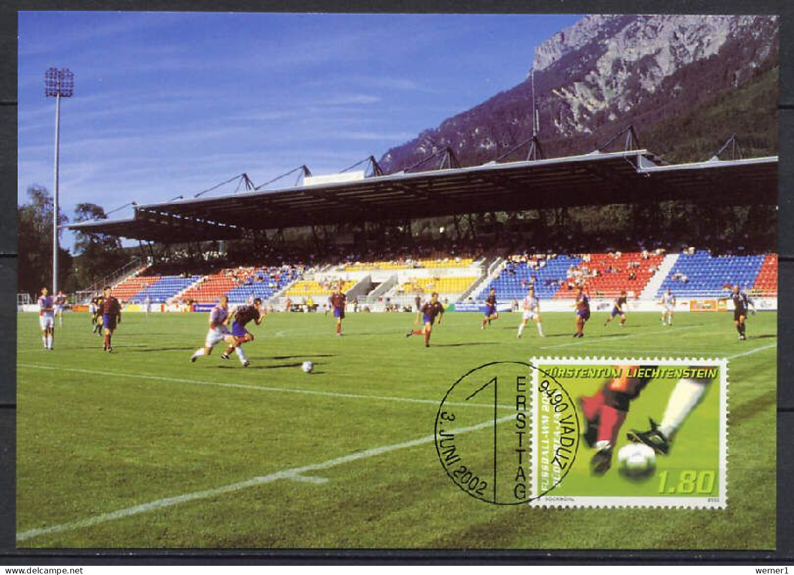 Liechtenstein 2002 Football Soccer World Cup Stamp On Maximumcard - 2002 – Corea Del Sud / Giappone
