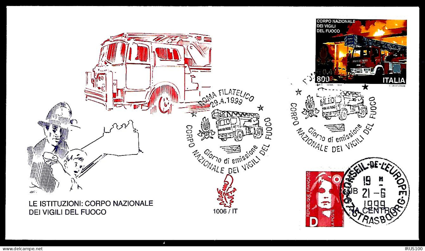 ITALIE - CAMION DE POMPIERS - PAR LE CONSEIL DE L'EUROPE -  - Bombero