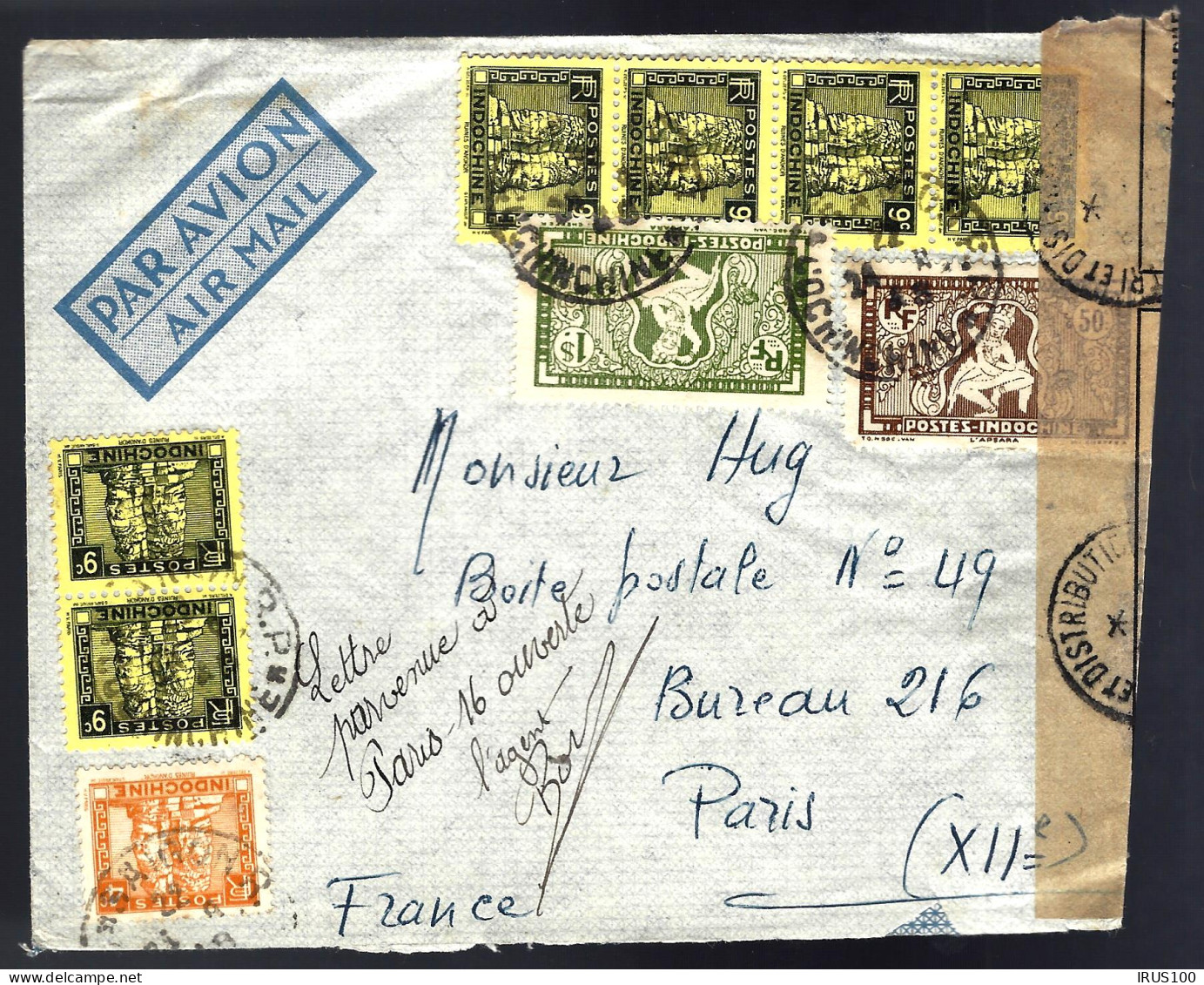 LETTRE DE SAIGON - 1949 - CENSURÉE - PARVENUE À PARIS 16e "ouverte" L'Agent Bor... - Storia Postale