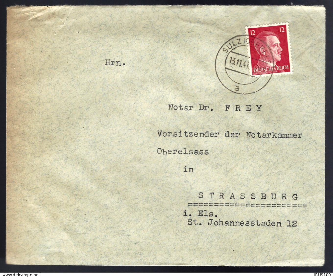 LETTRE - 12Pf  SULZ  OBERELSAß - 1941 -  - Storia Postale