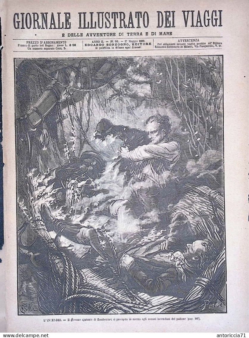 Giornale Illustrato Dei Viaggi 27 Maggio 1880 Giffard Zambeccari Afgani Incendio - Voor 1900