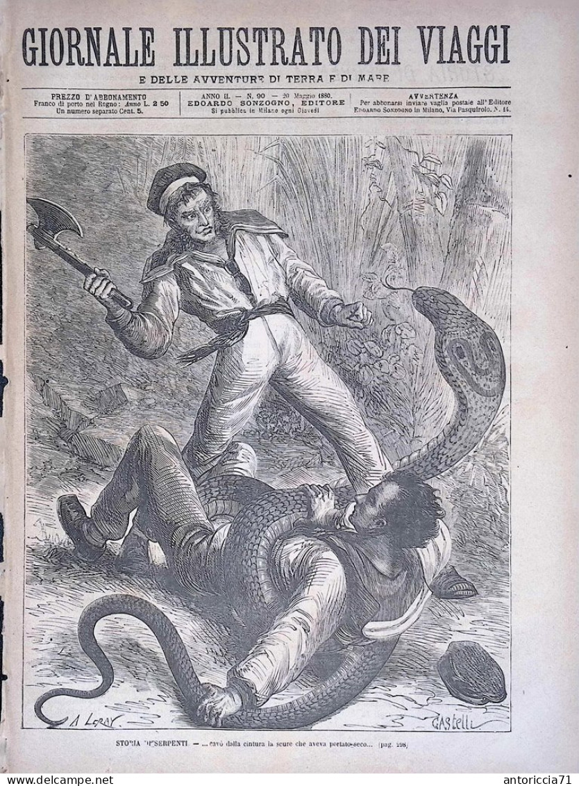 Giornale Illustrato Dei Viaggi 20 Maggio 1880 Serpenti Caccia Alla Tigre Danubio - Ante 1900