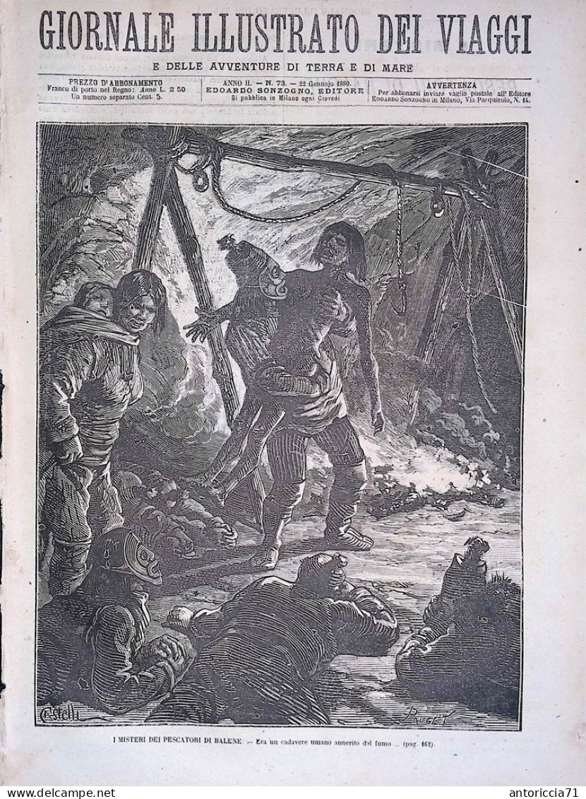 Giornale Illustrato Dei Viaggi 22 Gennaio 1880 Pescatori Balene Guglia Cleopatra - Avant 1900