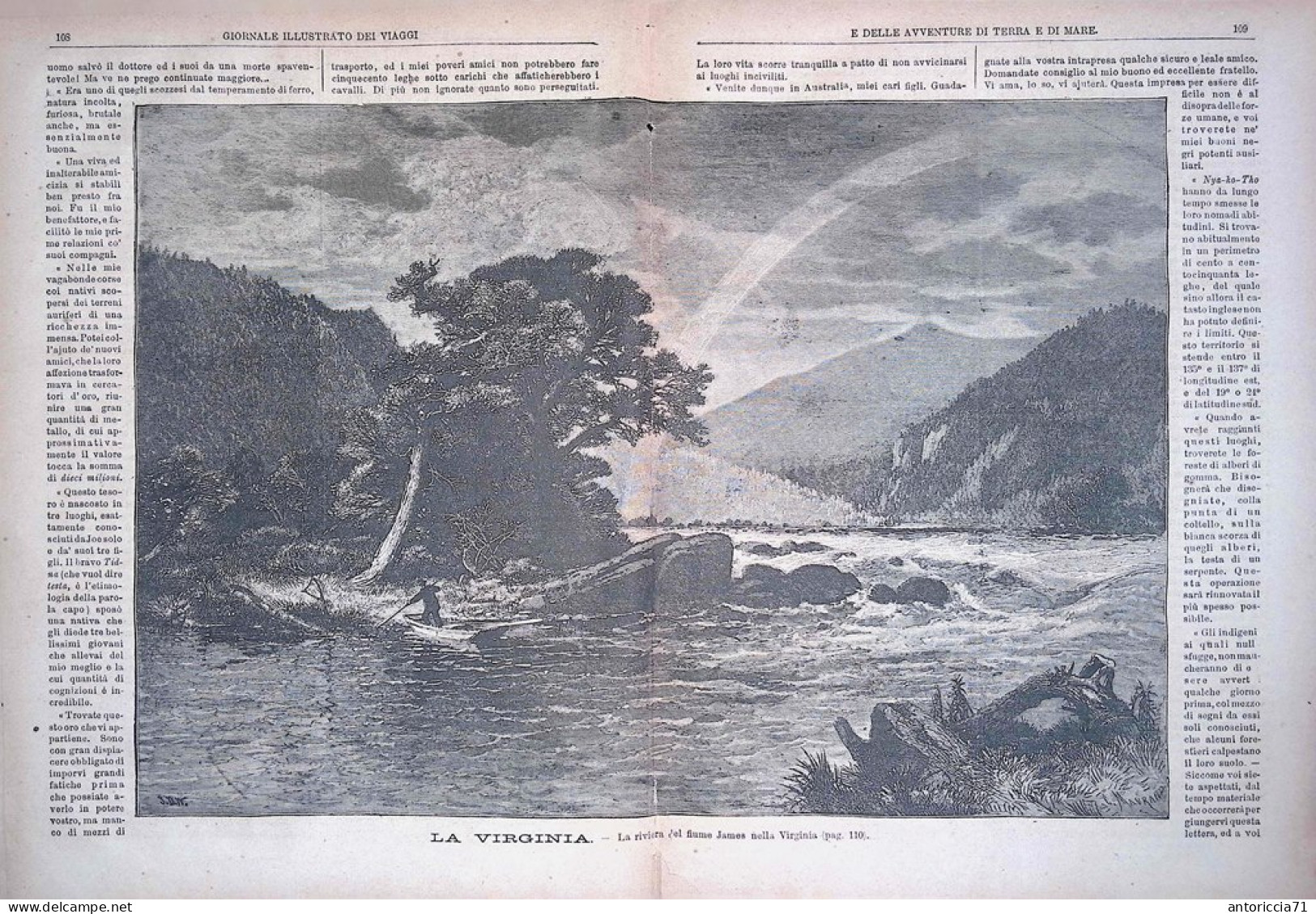 Giornale Illustrato Dei Viaggi 4 Dicembre 1879 Virgina Fiume James Tigre Di Mare - Ante 1900