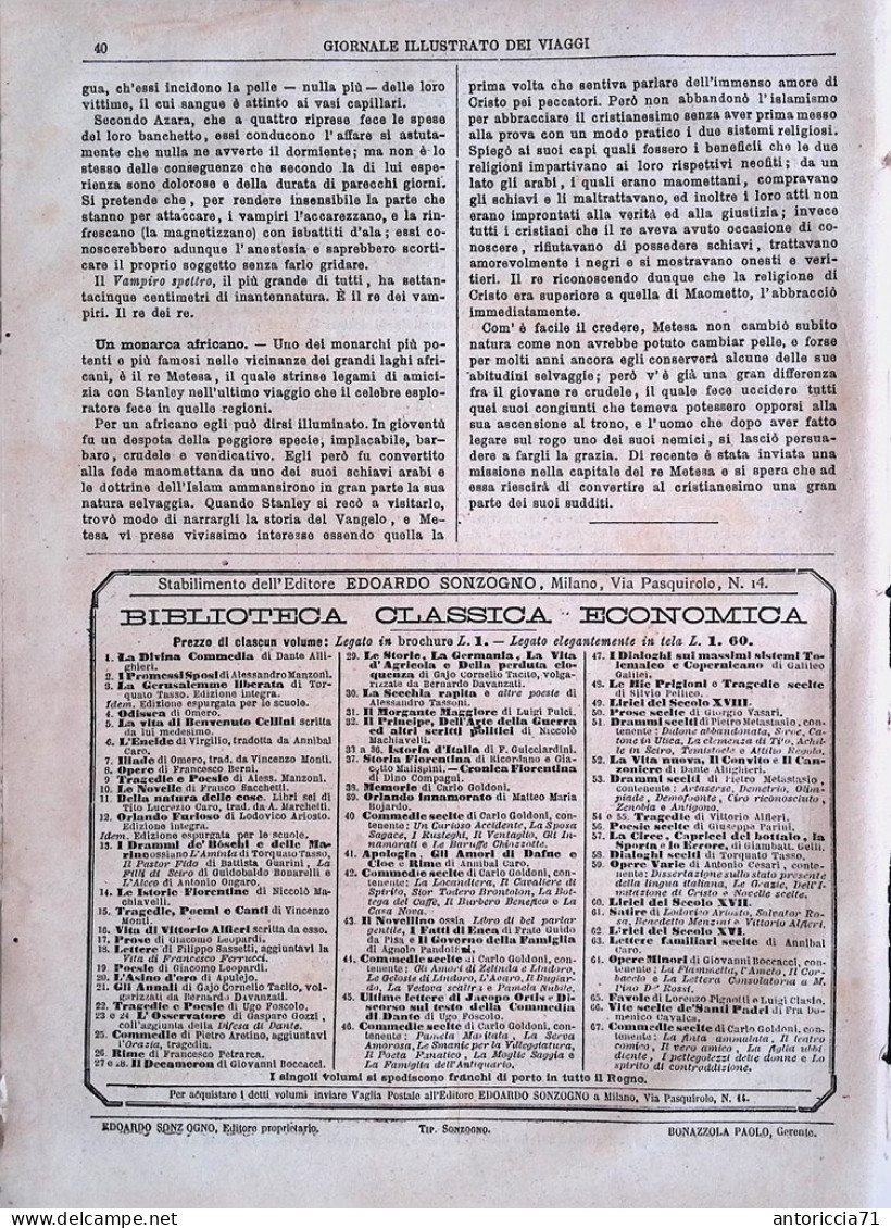 Giornale Illustrato Dei Viaggi 2 Ottobre 1879 Indiani Gran Chaco Vampiri Metesa - Before 1900