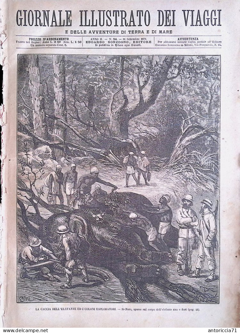 Giornale Illustrato Dei Viaggi 11 Settembre 1879 Caccia Elefante Baia Di Hudson - Voor 1900