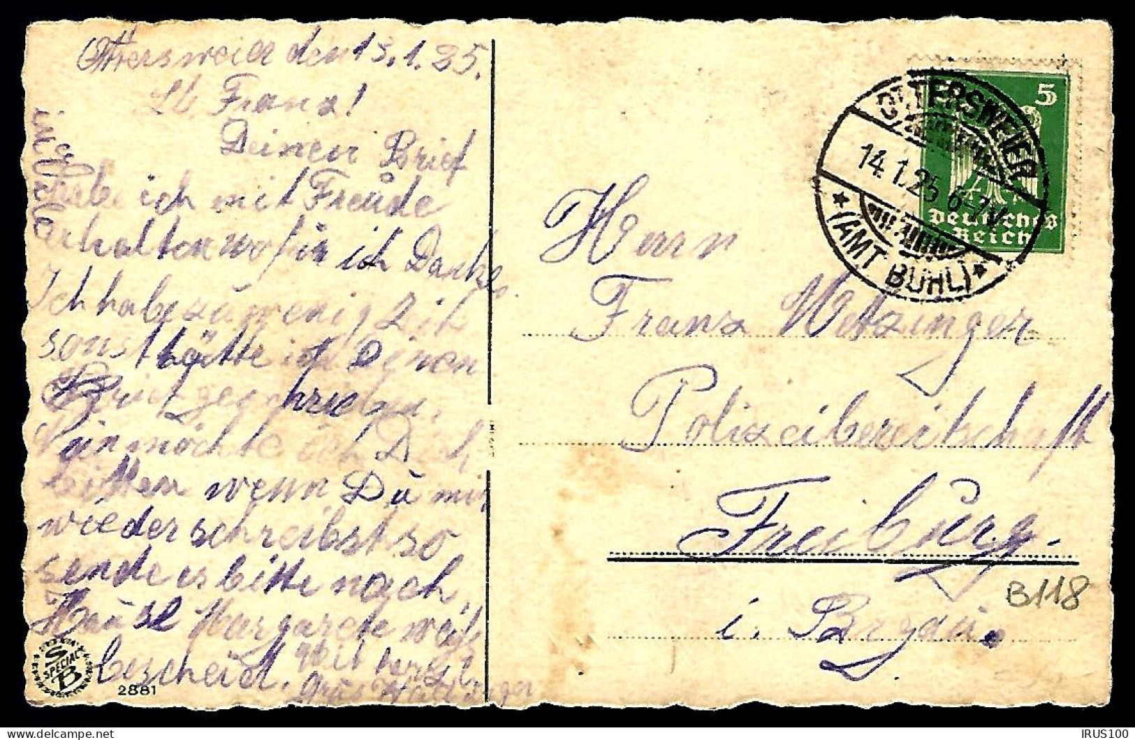 COURRIER D'OTTERSWEILER - 1925 - POUR FRIEBOURG -  - Cartas & Documentos