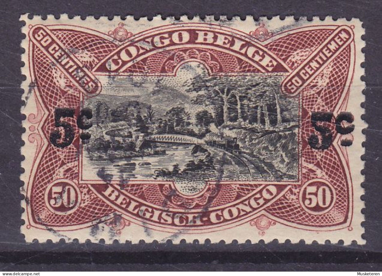Belgian Congo 1922 Mi. 58, 10c. Auf 50c. Eisenbahnbrücke Overprinted Aufdruck (2 Scans) - Used Stamps
