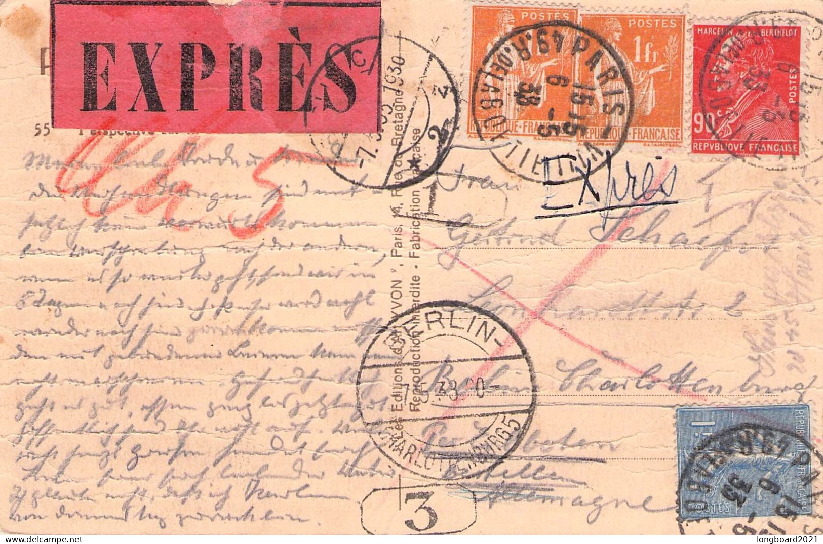 FRANCE - EXPRÈS POSTCARD 1933 PARIS - BERLIN / 7011 - Brieven En Documenten