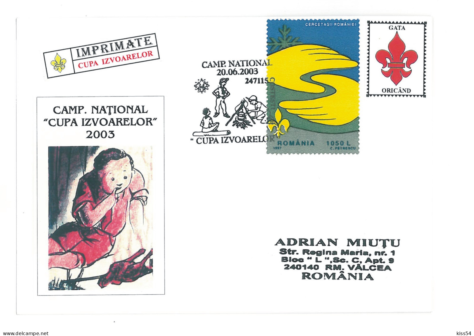 SC 45 - 1276 Scout, ROMANIA, Special Stamp - Cover - Used - 2003 - Cartas & Documentos
