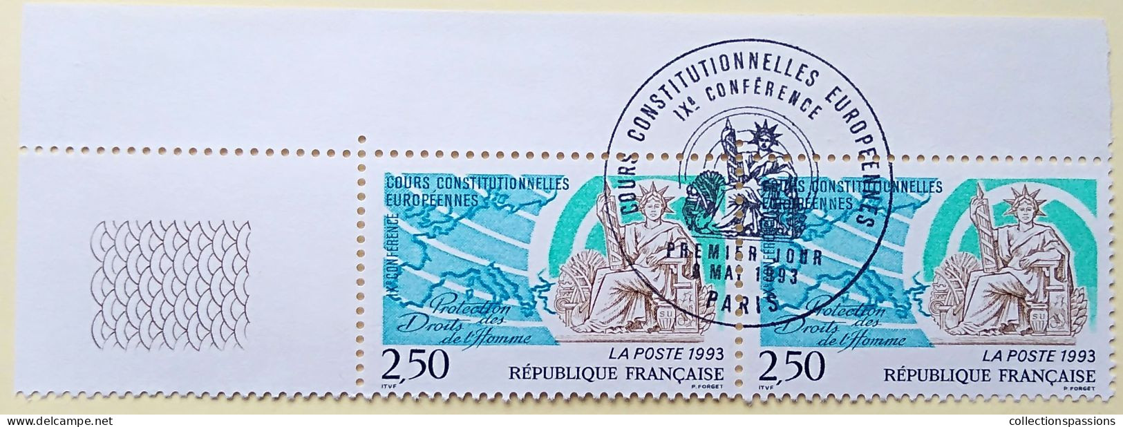 - N° 2808. Paire En Coin De Feuille. Cours Constitutionnelles Européennes. Oblitéré Premier Jour - - Used Stamps